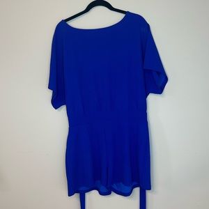 Blue romper with sleeves and belt tie